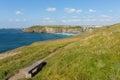 South west coast path to Mawgan Porth north Cornwall England near Newquay and south of Porthcothan and Treyarnon on a summer day w Royalty Free Stock Photo