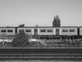 South West Railway train in London, black and white Royalty Free Stock Photo