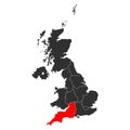 South west of United Kingdom of Great Britain and Northern Ireland map, detailed web vector Royalty Free Stock Photo