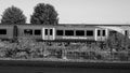 South Western Railway train in London, black and white