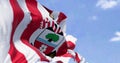 Southampton Football Club flag waving in the wind on a clear day