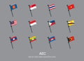 Southeast Asia countries flags set and AEC members, vector design element illustration