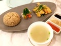 Southeast Asia Cuisine Singaporean Food Hainanese Chicken Hainan Chicken Rice Chilli Ginger Garnishes Dipping Sauce