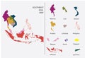 Southeast Asia map graphic vector - Separated isolated country map for design work