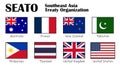 Southeast Asia Treaty Organization SEATO, vector of flags members Royalty Free Stock Photo