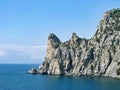 Southeast Crimea, The Karaul-Oba Mountain Range Protrudes Far into The Blue Sea, Against The Background of the Azure Sky Royalty Free Stock Photo