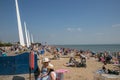 Southend beach crowded on a hot summer day.