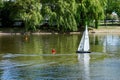 Sailing model yachts on a lake in Southend-on-sea Essex on August 4, 2013