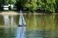 Sailing model yachts on a lake in Southend-on-sea Essex on August 4, 2013