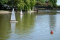 Sailing model yachts on a lake in Southend-on-sea Essex on August 4, 2013. Unidentified