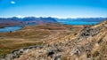 The Southern alps in the background with Lake Alexandrina and Lake Tekapo in the foreground Royalty Free Stock Photo