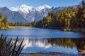 Southern Alps. Matheson lake - Mirror Lake. Mount Cook and mount Tasman. South Island. New Zealand Royalty Free Stock Photo