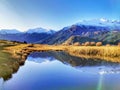 Southern Alps mountains reflecting in the waters of a lake on the South Island of New Zealand Royalty Free Stock Photo