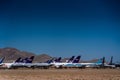 Southern California logistics airport, aka as Victorville Airport - old Fedex airplanes are stored as spare parts donors Royalty Free Stock Photo