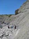 Southern Coast of Crimea, Mountain Range Kara-Dag. Tourists Follow the Route