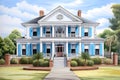 Southern Colonial Style House (Cartoon Colored Pencil) Royalty Free Stock Photo