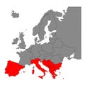 Southern Europe countries map - region of the European continent