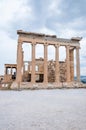 The Southern facade of Erechtheion or Erechtheum temple honoring Athena & Poseidon on Acropolis hill with a porch with 6 caryatids Royalty Free Stock Photo