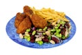 Southern Fried Chicken With Three Bean Salad Royalty Free Stock Photo