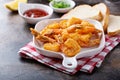 Southern fried shrimp with hot sauce Royalty Free Stock Photo