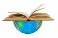 Southern hemisphere of the globe with an open book where America and Africa are: bookrest concept. The southern hemisphere of the