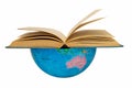 Southern hemisphere of the globe with an open book where Australia: bookrest concept. The southern hemisphere of the earth