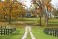 Southern home in historic horse country of Lexington Kentucky in autumn Royalty Free Stock Photo