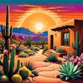Southern hot desert adobe stucco cactus blossom life Royalty Free Stock Photo