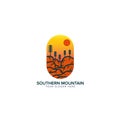 Southern mountain and hill logo design with sun orange