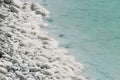 The southern part of the Dead Sea, is divided into pools from which extract minerals. The rocky shore is covered with white salt