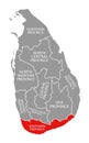 Southern Province red highlighted in map of Sri Lanka