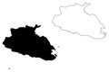 Southern Region Republic of Malta, island, archipelago, Regions of Malta map vector illustration, scribble sketch Regjun