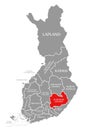 Southern Savonia red highlighted in map of Finland Royalty Free Stock Photo