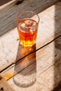 Southern style iced sweet tea in two glasses rustic wooden table