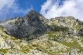 The southern wall of the peak Wolowa Turnia Volia veza with climbing routes in the High Tatras in Slovakia