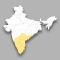 Southern Zone location within India map Royalty Free Stock Photo
