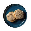 Southernstyle Biscuits And Gravy On Blue Smooth Round Plate On Isolated Transparent Background U.S. Dish. Generative AI