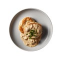 Southernstyle Biscuits And Gravy On White Smooth Round Plate On Isolated Transparent Background U.S. Dish. Generative AI Royalty Free Stock Photo