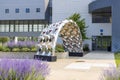 Modern decorative structure in front of main building of Lawrence Technological university at