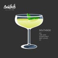Southside mint leaves cocktail glass lime drink illustration Royalty Free Stock Photo
