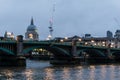 Southwark Bridge and St Pauls Cathedral at Dusk Royalty Free Stock Photo