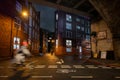 Southwark, London, UK: Cyclist with motion blur riding in a cycle lane along Bermondsey Street