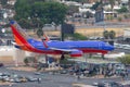 Southwest Airlines Boeing 737 aircraft on approach to land at McCarran International Airport in Las Vegas