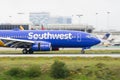 Southwest Airlines jet landing at LAX Royalty Free Stock Photo