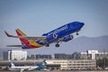 Southwest Airlines passanger jet taking off at John Wayne Airport