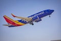 Southwest Airlines passanger jet taking off at John Wayne Airport Royalty Free Stock Photo