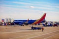 Southwest Airlines Plane and Ground Crew Prepare Flight for Takeoff