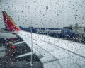 Southwest Airlines plane wet window from inside