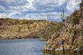 Southwest Arizona Landscape: Canyon, Lake and Saguaro Cactus Royalty Free Stock Photo