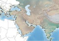 Southwest Asia continent Illustration with the biggest ports Royalty Free Stock Photo